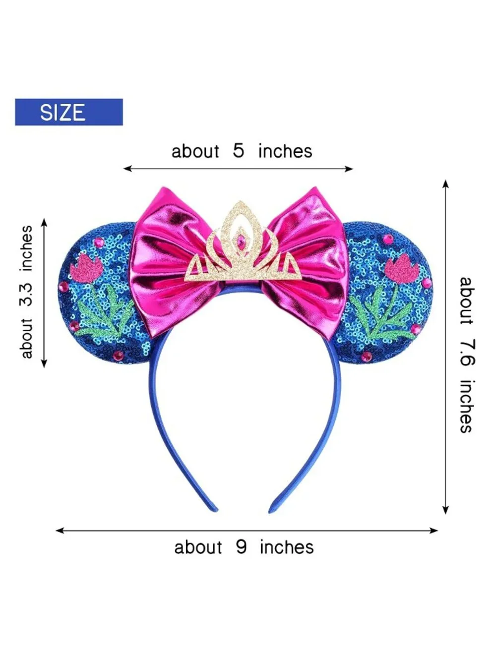 Women Pink-Blue Polyester Sparkle Sequin Mickey Mouse Hair Bow Handmade Headband